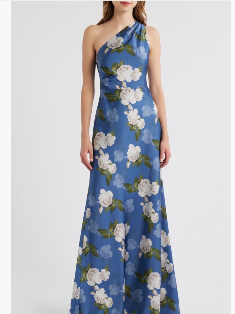 Sachin + Babi Blue One-Shoulder Floral Gown 0